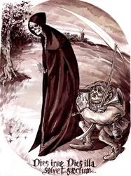 Le Grand Macabre - ilustración de los personajes Nekrotzar y Piet the Pot de la ópera de 1977 de Gyorgy Ligeti